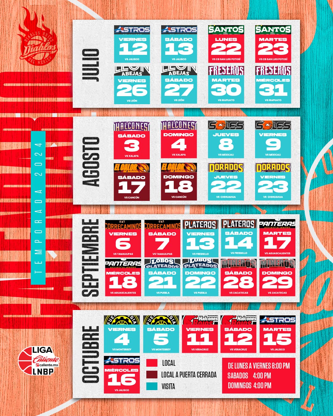 Calendario - Diablos Rojos Basquetbol - Diablos Rojos del México